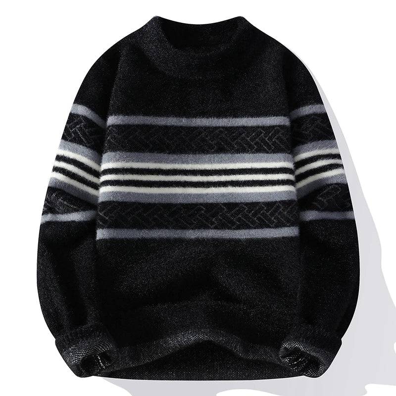 2024 Winter New Style Mens Sweater Knitted Striped Men Fashion Sweaters Thicken Warm Wool Pullovers Sweater Male Clothing Buy only at ₹249
