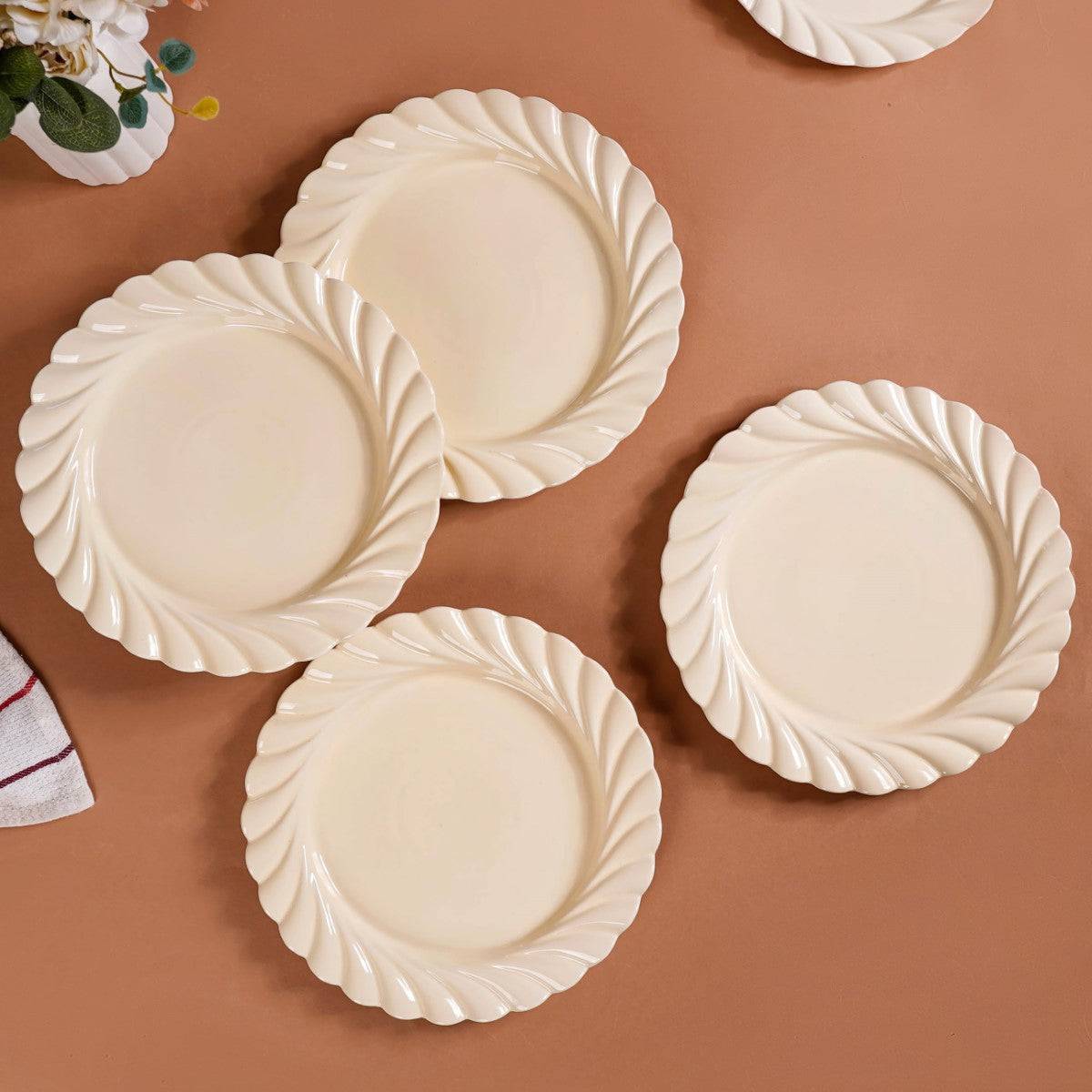 Set Of 4 Scallop Vanilla White Dinner Plates 11 Inch buy only at ₹3760