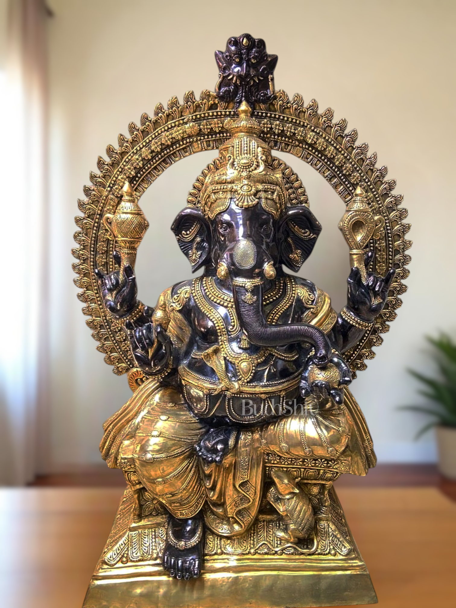 Massive Pure Brass Lord Ganesha Statue – 230 kg | 6 Feet Tall black tone