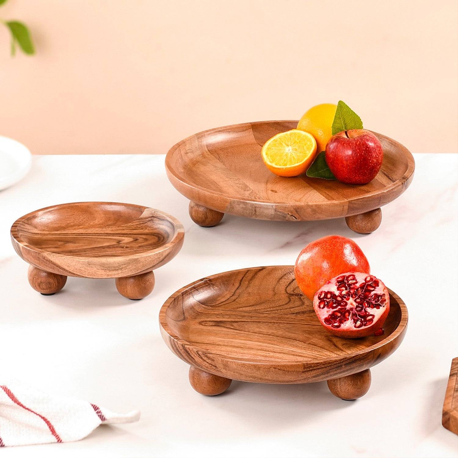Wooden Round Serving Platter Set Of 3 buy only at ₹2590