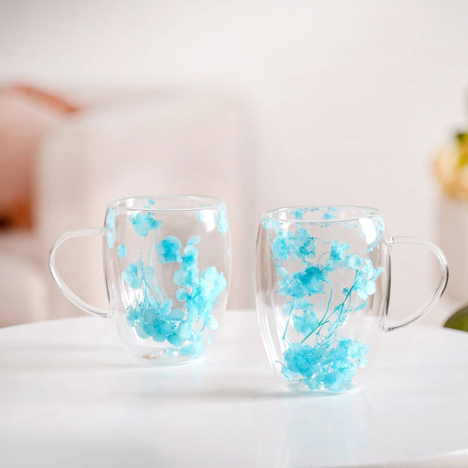 Set Of 2 Double Walled Flower Coffee Mug Blue 350ml buy only at ₹900
