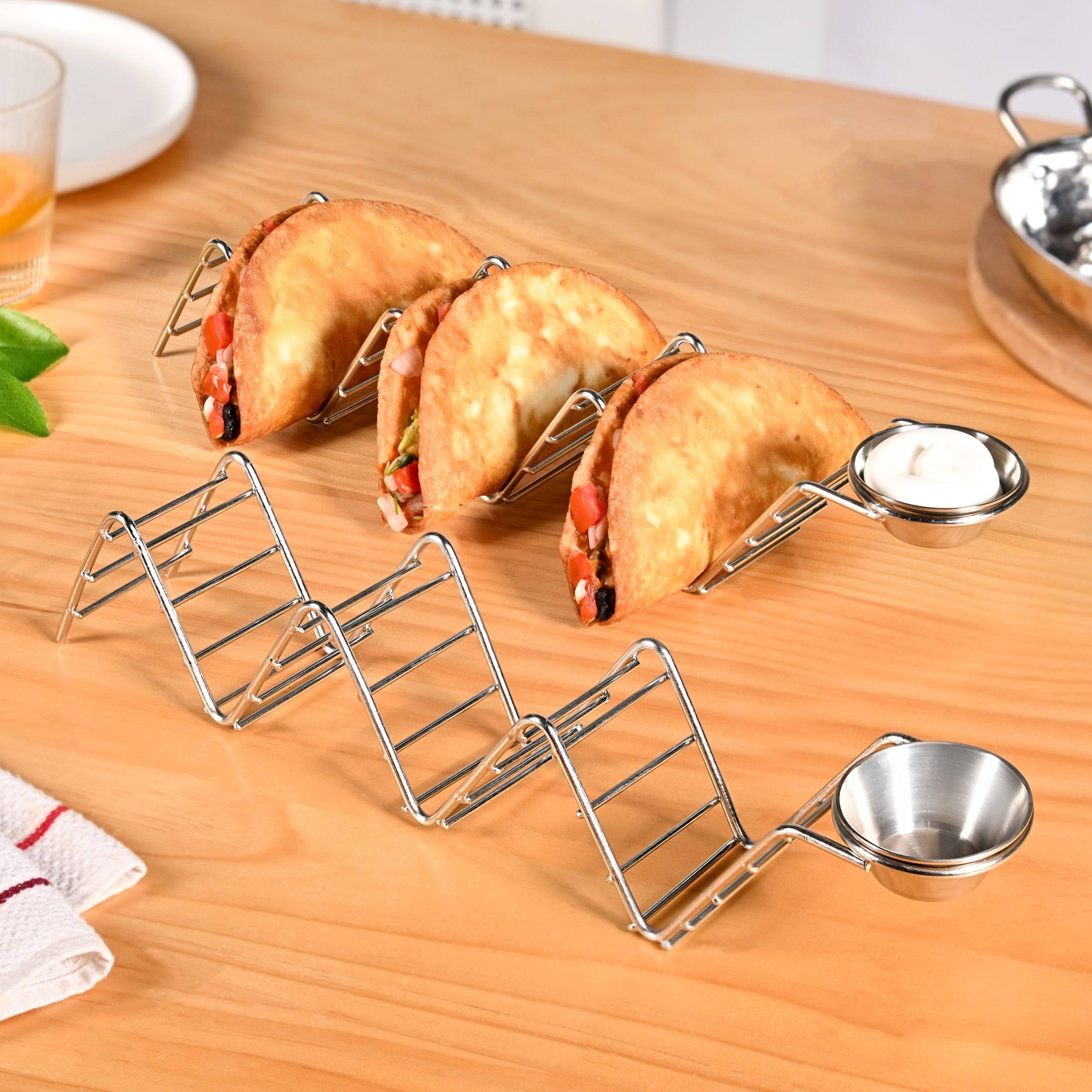 Set Of 2 Zig-Zag Stainless Steel Taco Holder With Dip Bowls buy only at ₹795