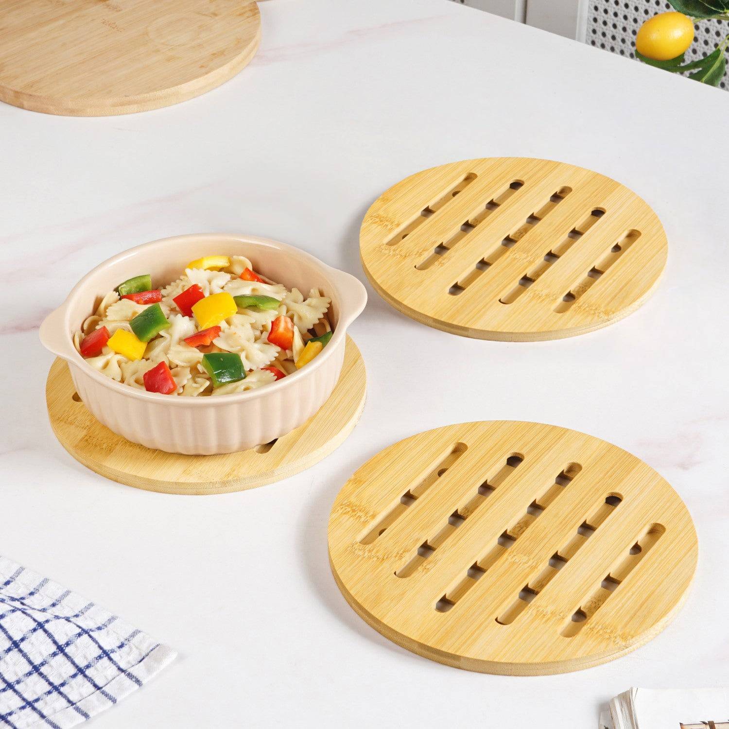 Set Of 3 Round Bamboo Wood Trivet buy only at ₹855