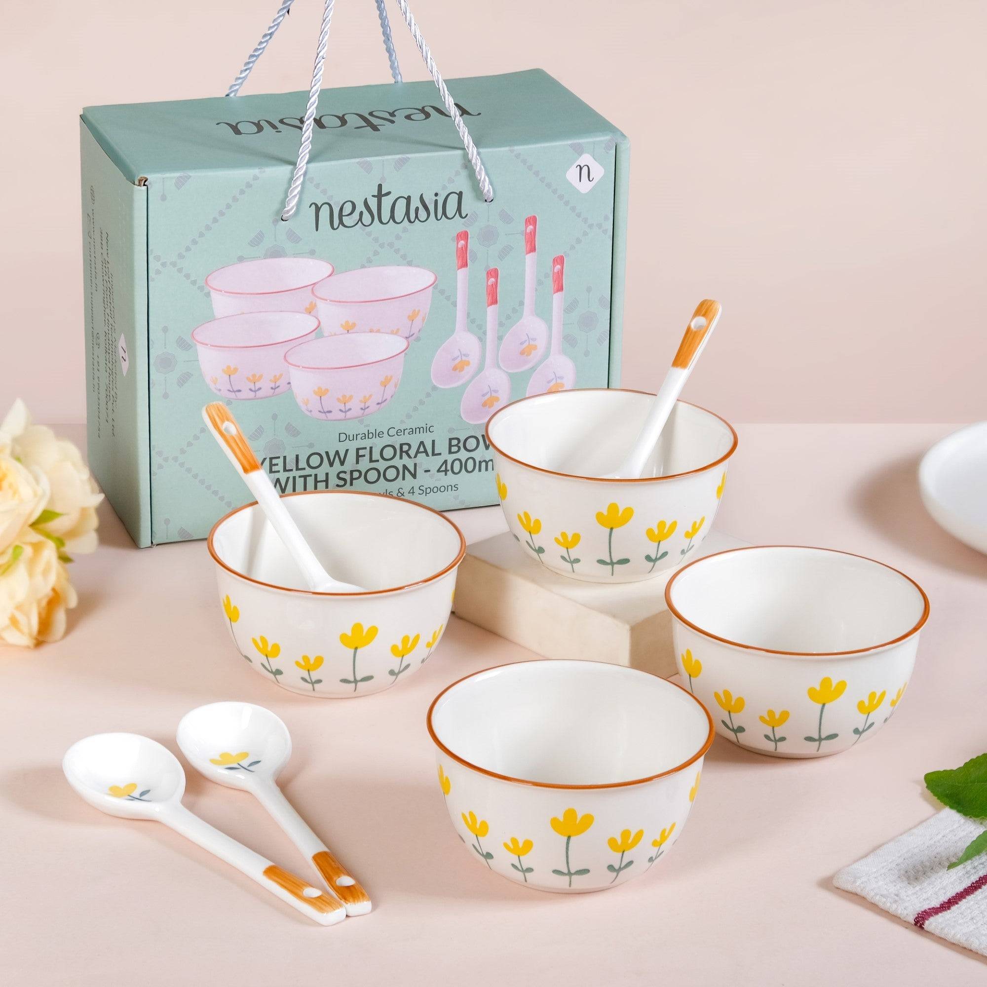 Set Of 4 Floret Soup Bowls With Spoons 400ml buy only at ₹1090