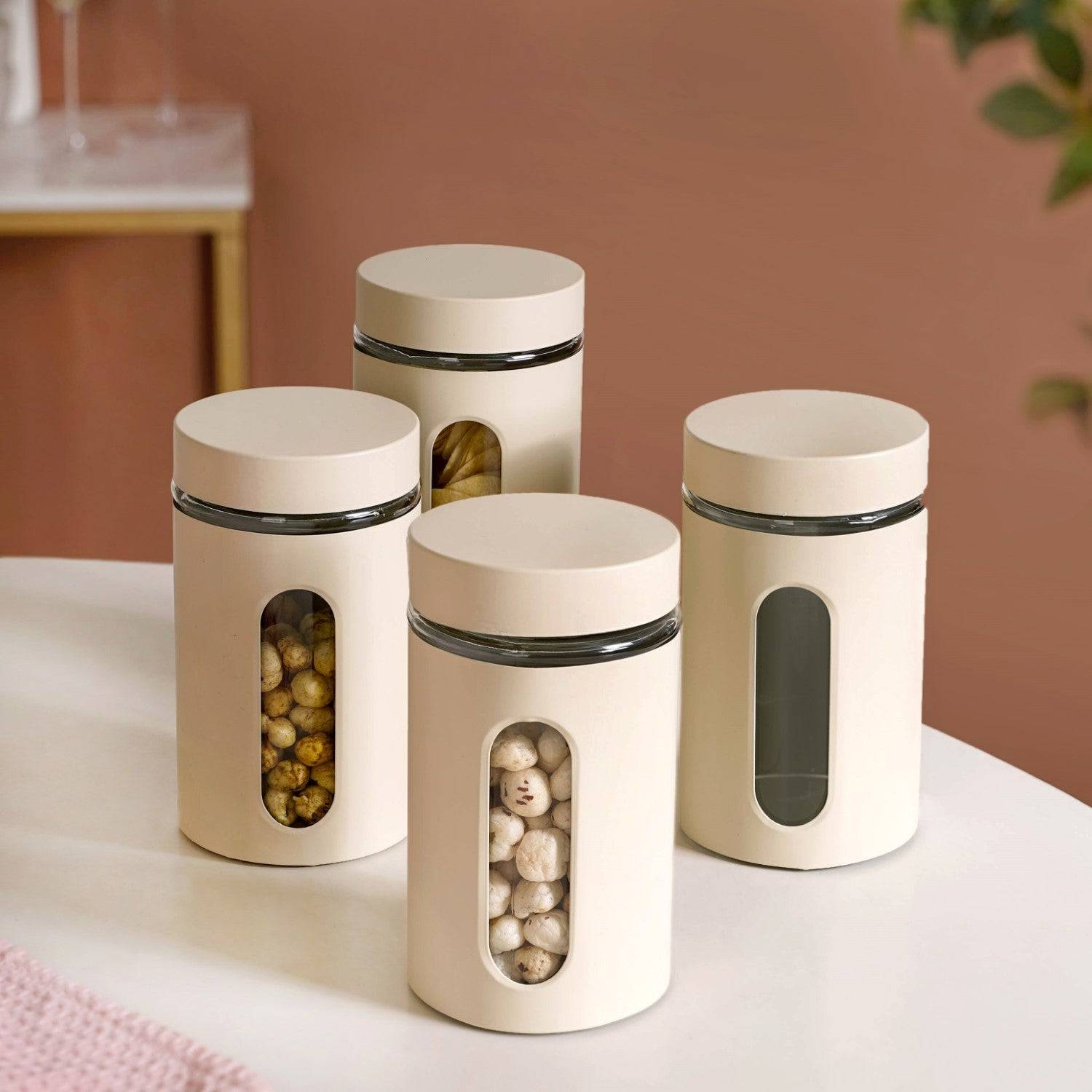 Winnie Set Of 4 Metal Cover Glass Canister With Window 1000ml
