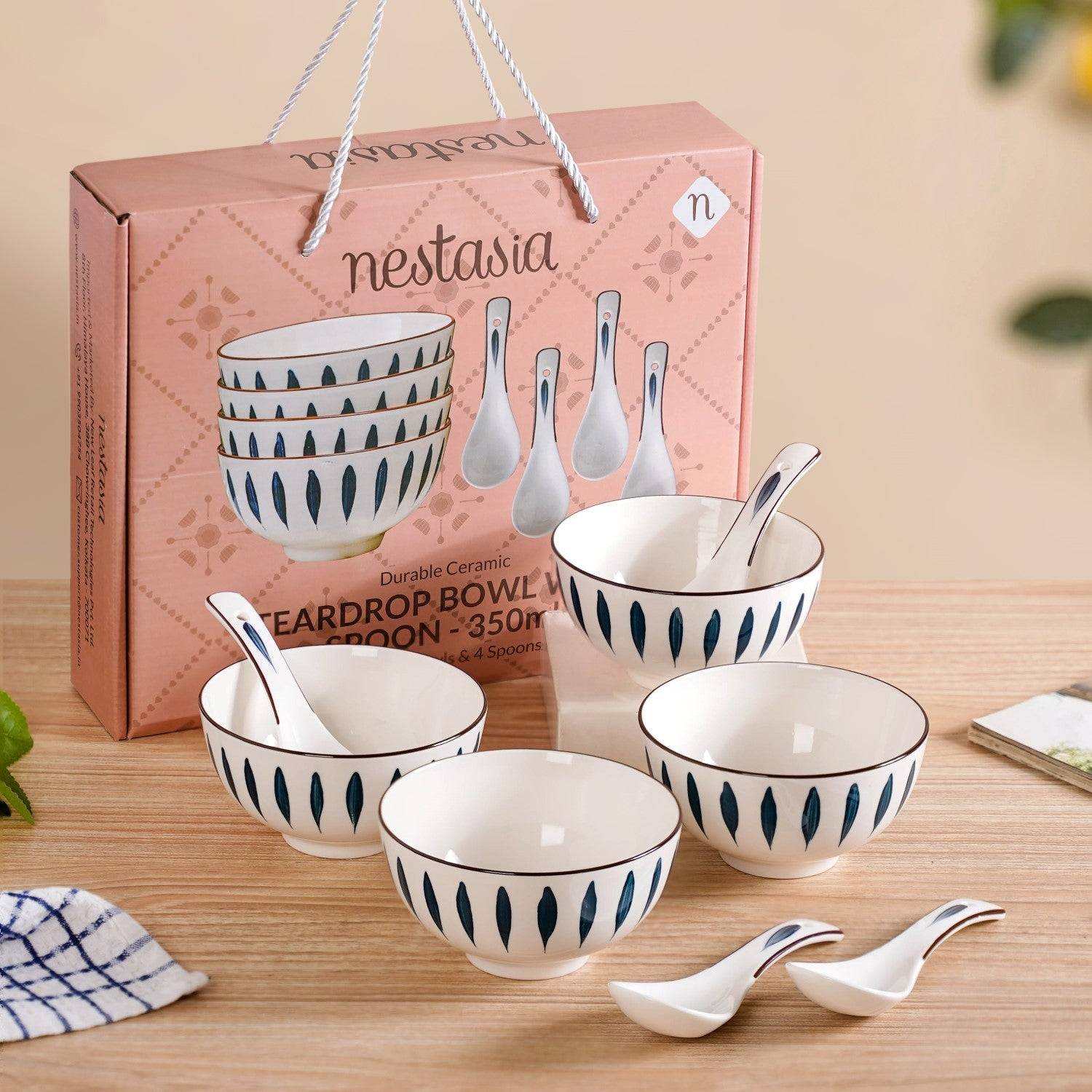 Set Of 4 Teardrop Soup Bowls With Spoon 350ml buy only at ₹990