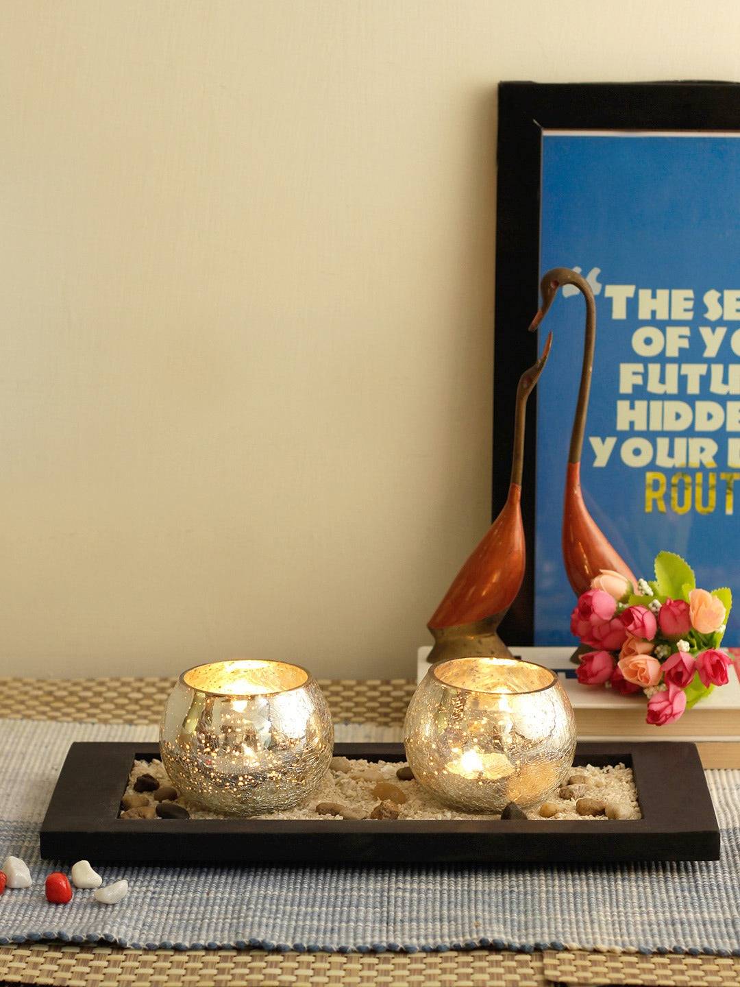 Set of 2 Silver-Toned Glass Tealight Candle