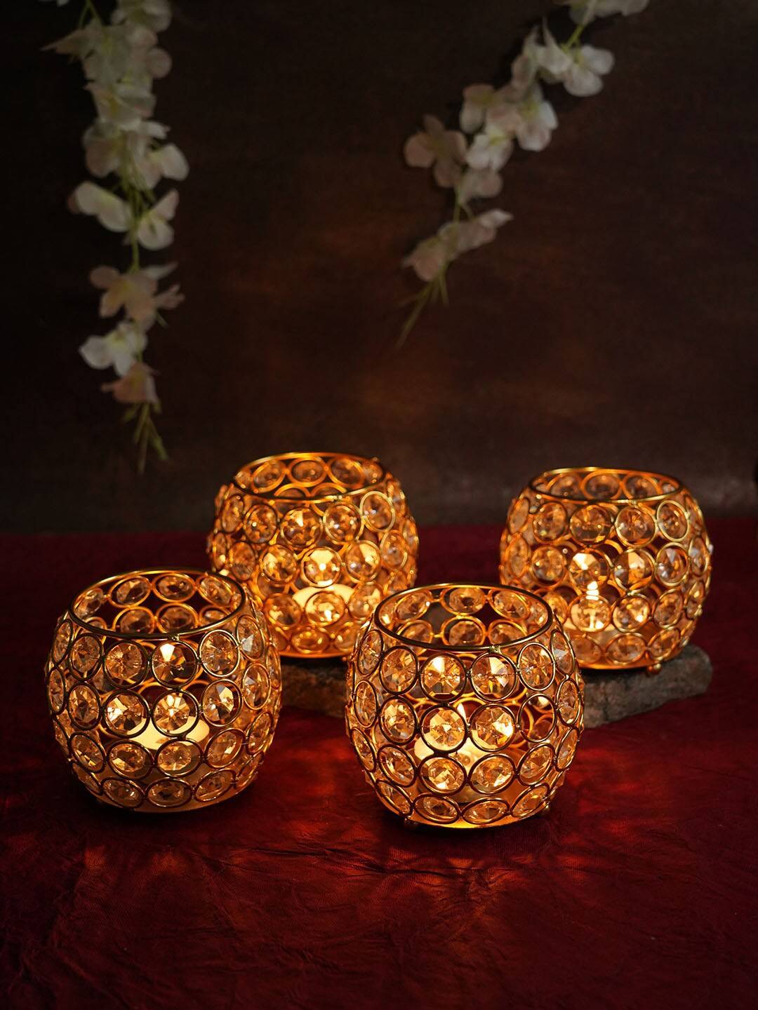 Buy Set of 4 Decorative Crystal Tea Light Candle in Showcase Piece ...