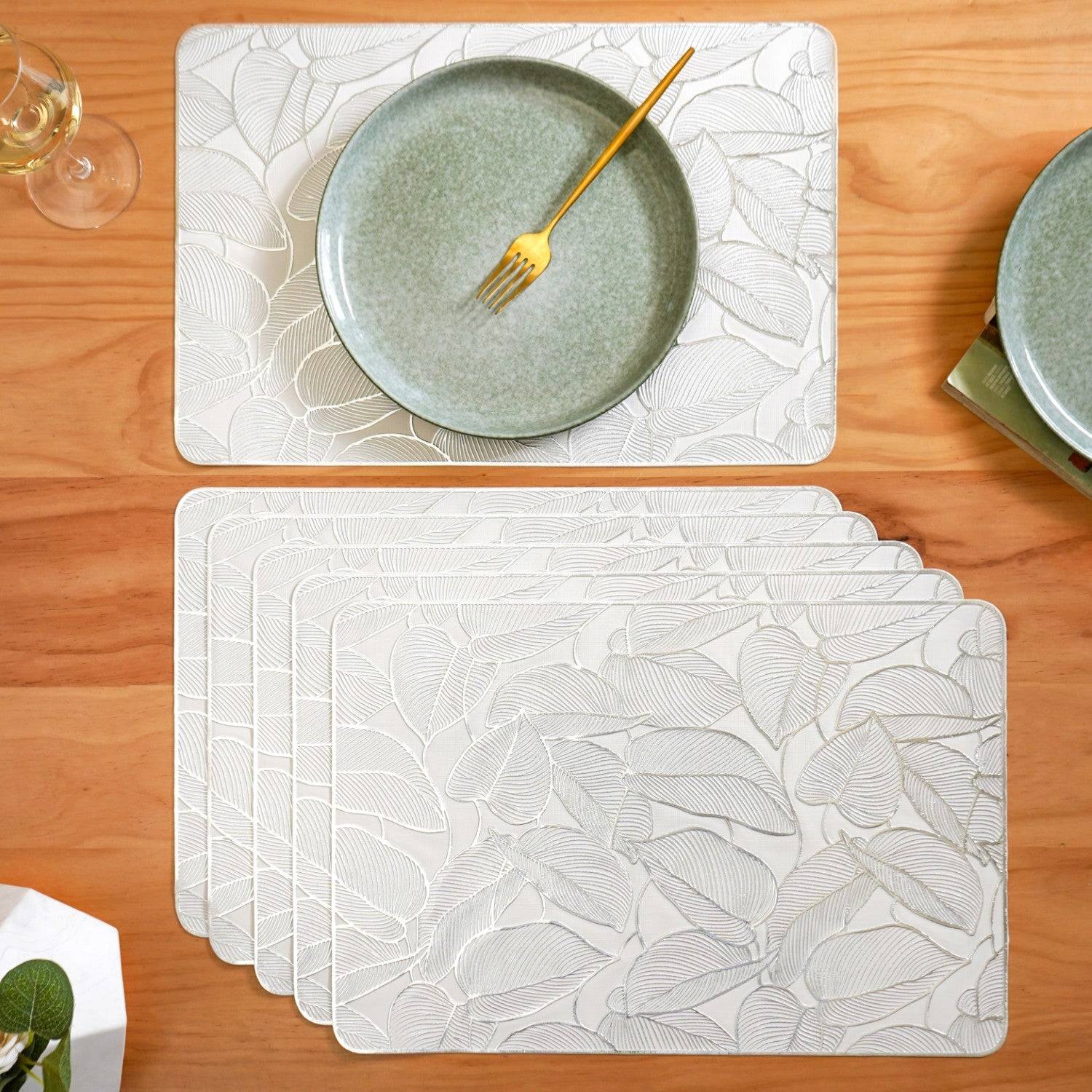 Silver Lining Leaves Dining Table Mat Set Of 6