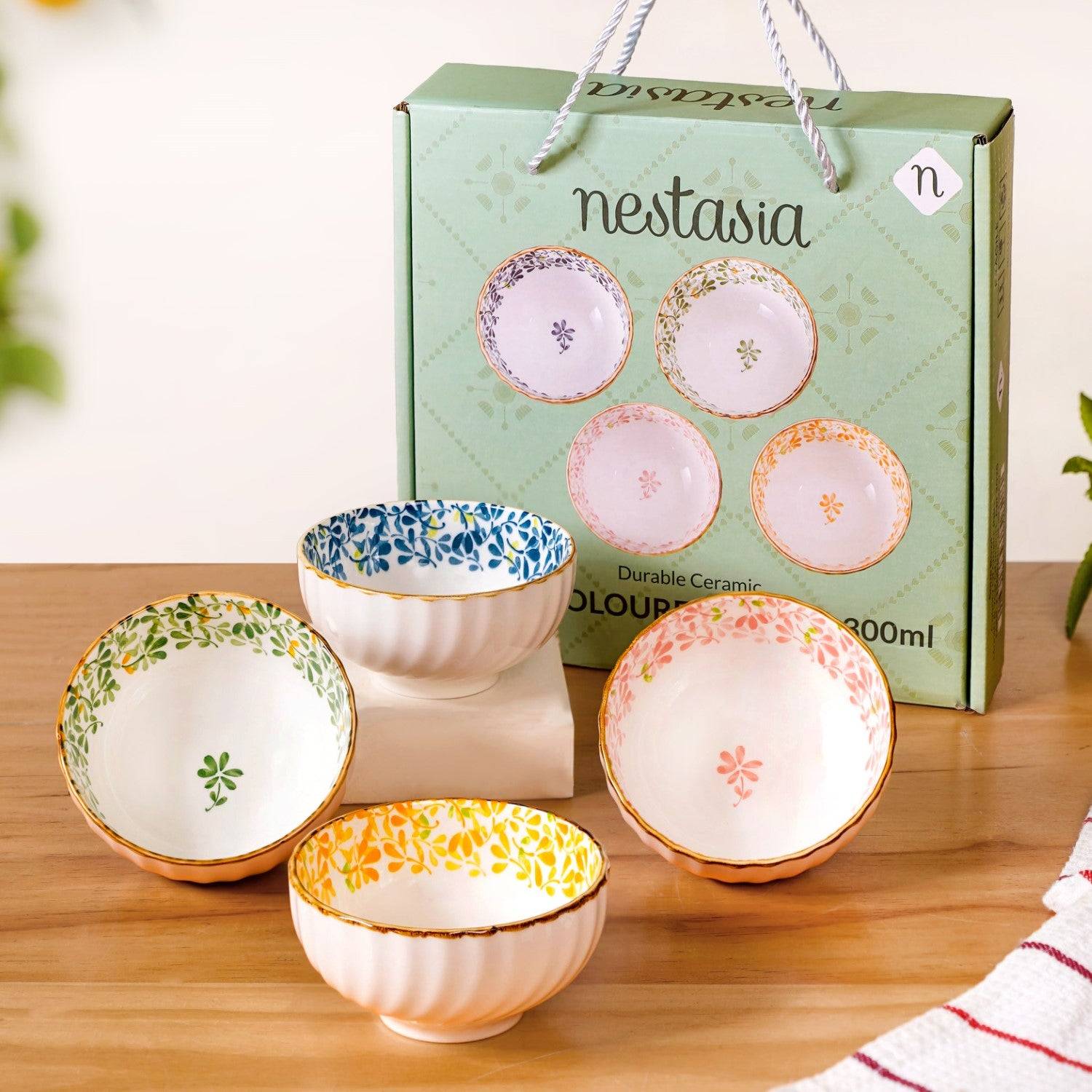 Simply Floral Ceramic Bowl Set Of 4 300ml