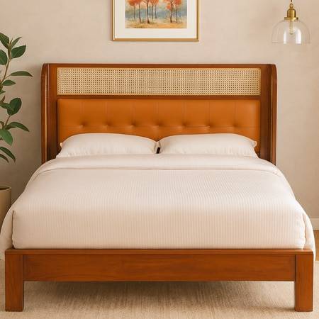 Zenith Comfort Solid Wood Non Storage Queen Bed in Provincial Teak Finish