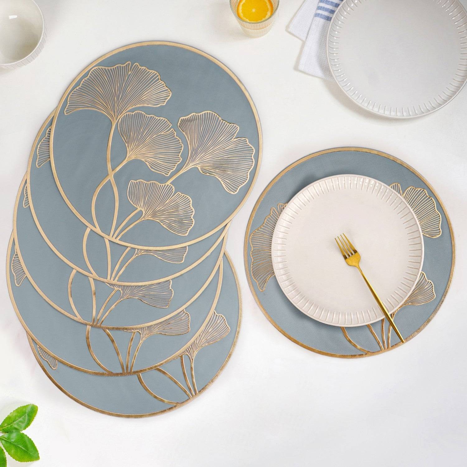Slate Grey Ginkgo Placemats Set Of 6 buy only at ₹795