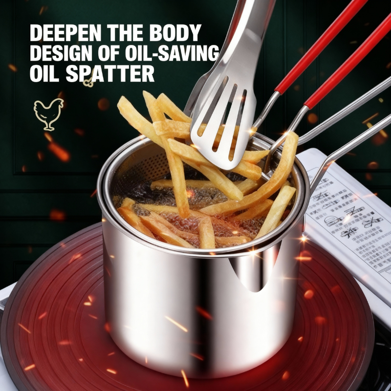 Small Deep Frying Pot with Strainer Basket – 2 Pc Set, Non-Stick Mini Fryer for Home Cooking & Kitchen Use Buy @ ₹599
