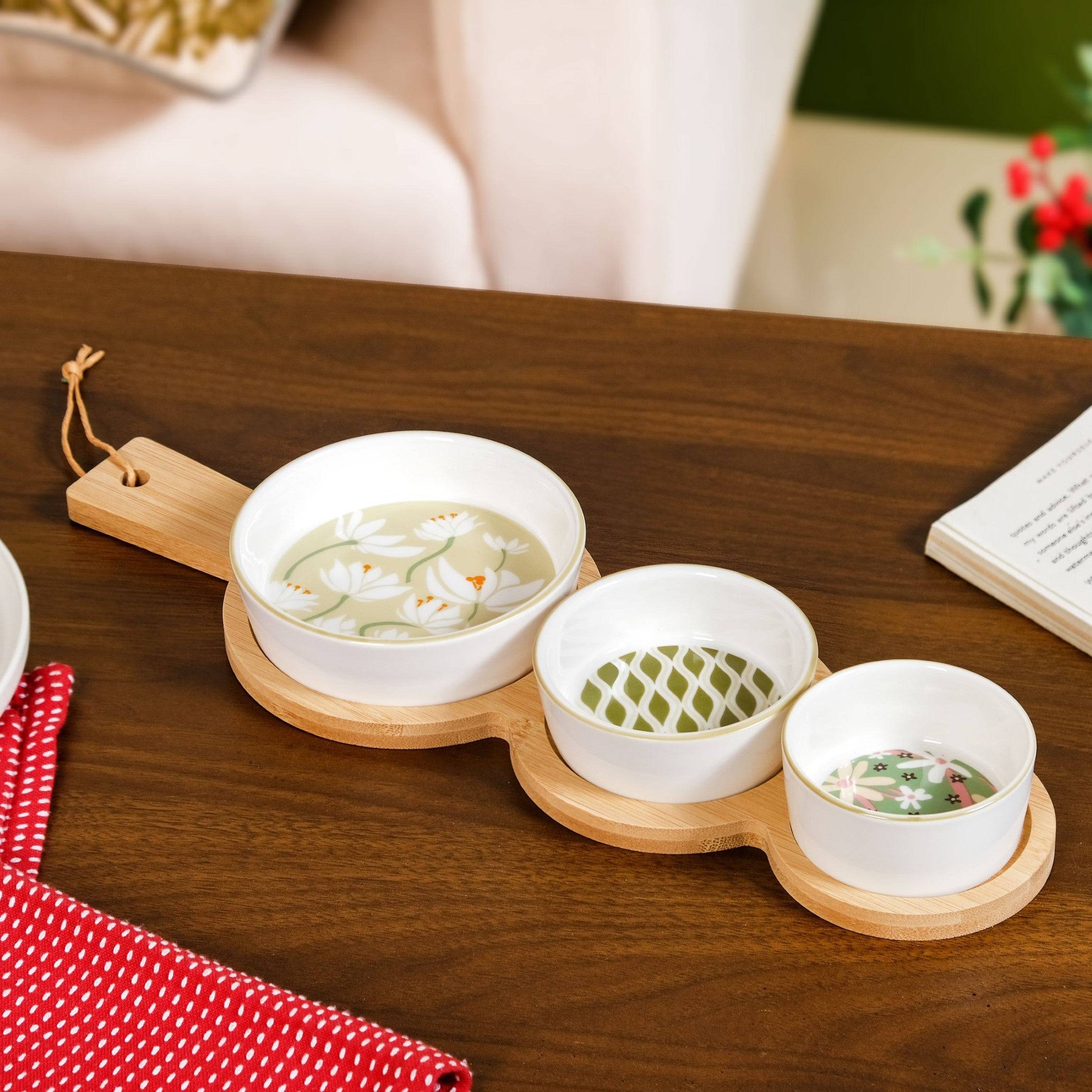 Sage Scape Snack Bowl And Tray Set Of 4