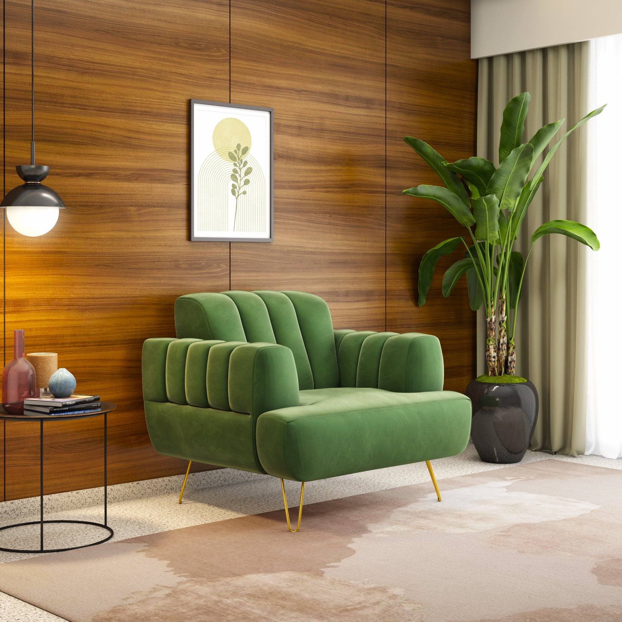 Somerville 1 Seater Fabric Sofa- Olive Green