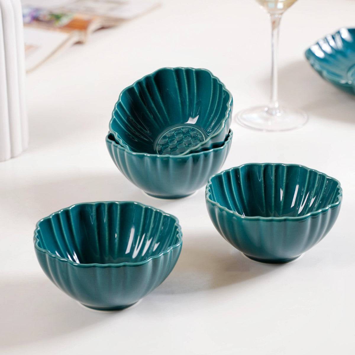Luxe Ceramic Soup Bowls Dark Green Set Of 4 350ml