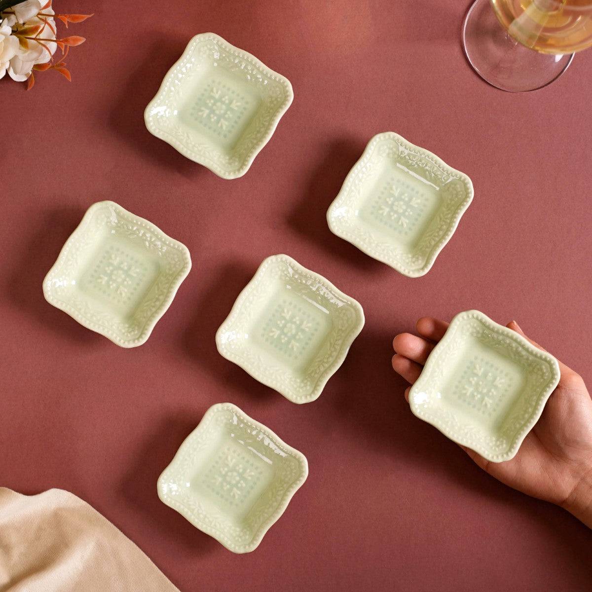 Mint Green Mini Square Dessert Dish Set Of 6 3" x 3"