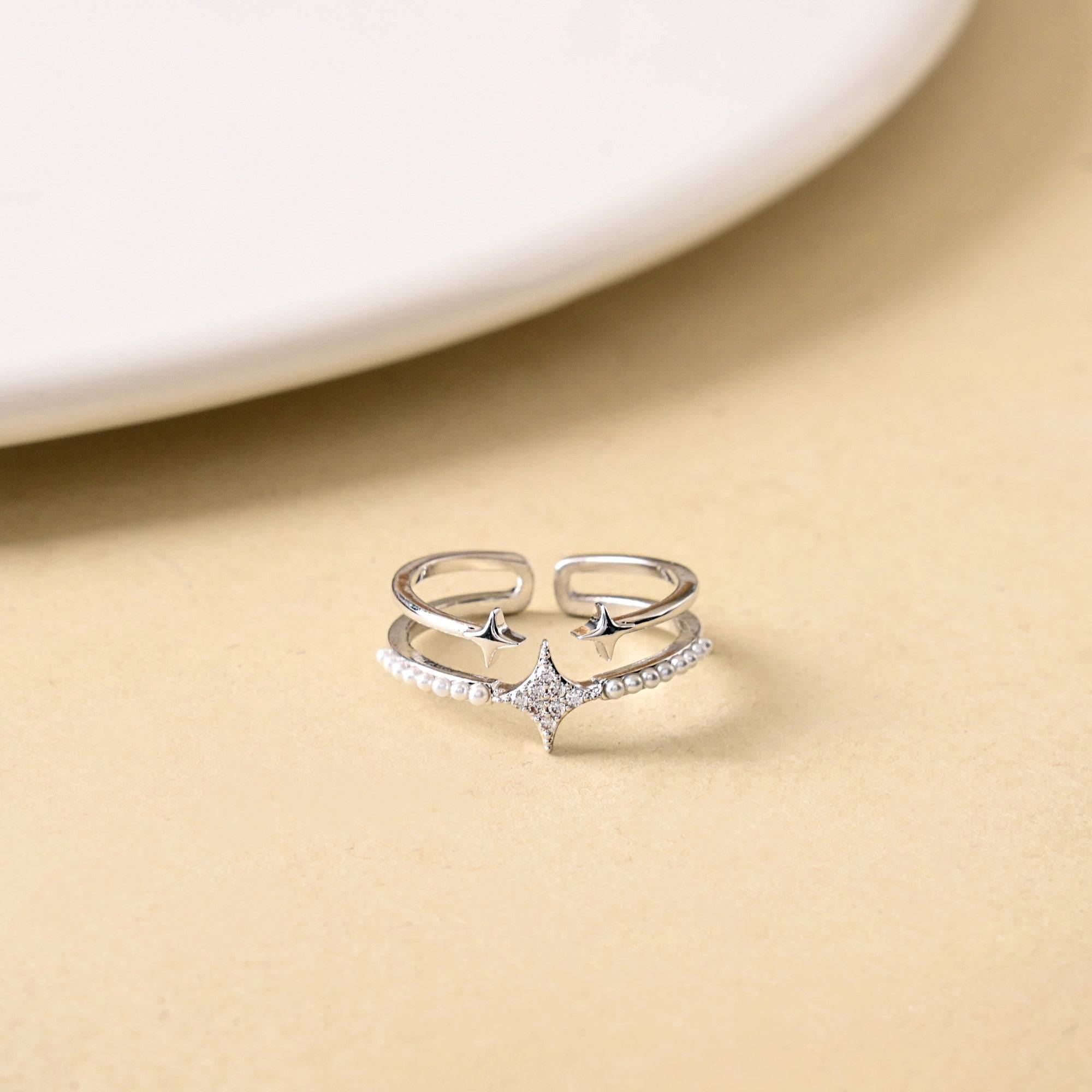 Starlit Silver Twin Band Ring