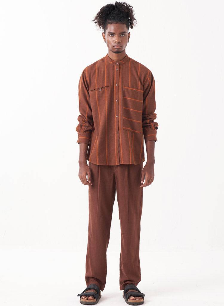 Stripe Band Collar Shirt