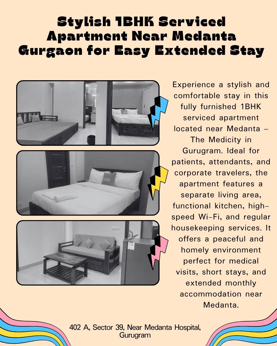 Fully Furnished 1BHK Serviced Apartment Near Medanta Gurgaon for Relaxed Stay