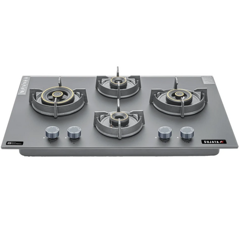 Sujata Hob, 4 Burner 78 cm Auto Ignition Glass Top Brass Burner 1 Larg + 1 Medium + 2 small (Palladium FB 4B78TP FFD, Black) Buy at only ₹35699