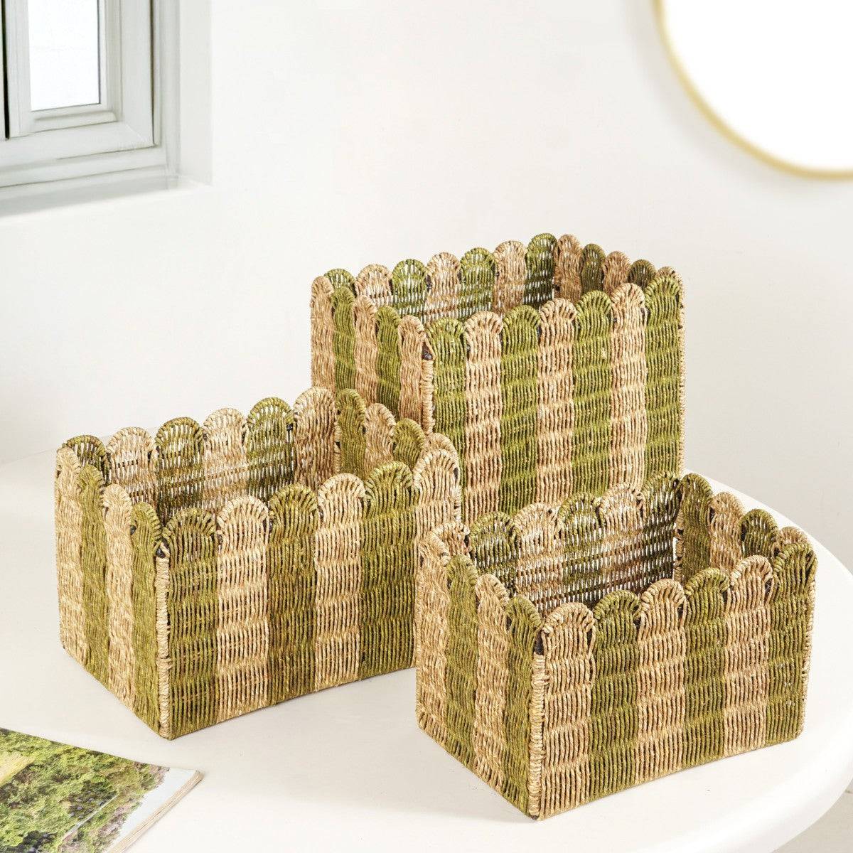 Sustainable Sabai Grass Scalloped Basket Set Of 3