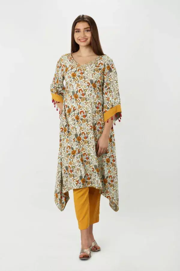 Olive Green Kurti with Flared Sleeves