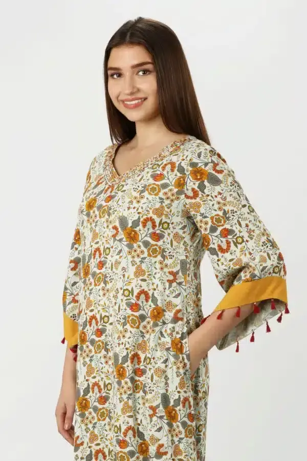 Olive Green Kurti with Flared Sleeves