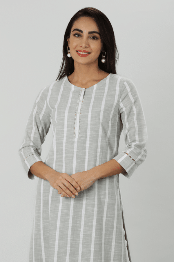 Light Grey Striped Kurti
