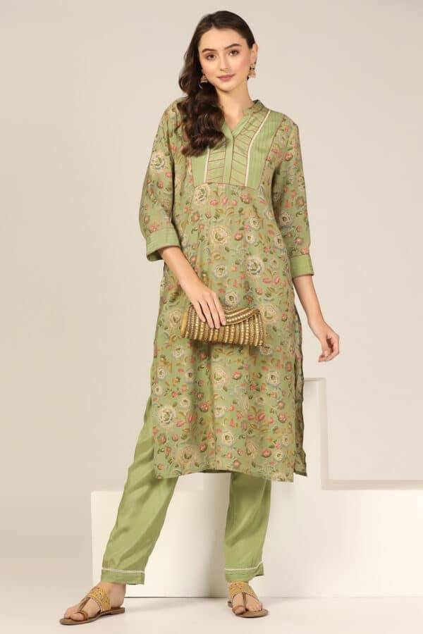 Green Pintuck Modal Kurti