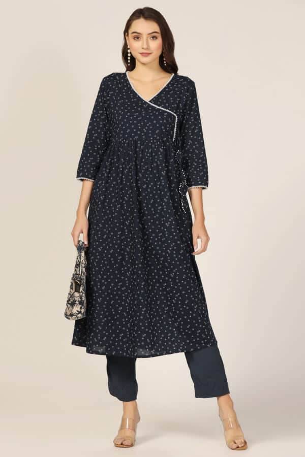 Blue Bliss Rayon Dobby V-Neck Kurti