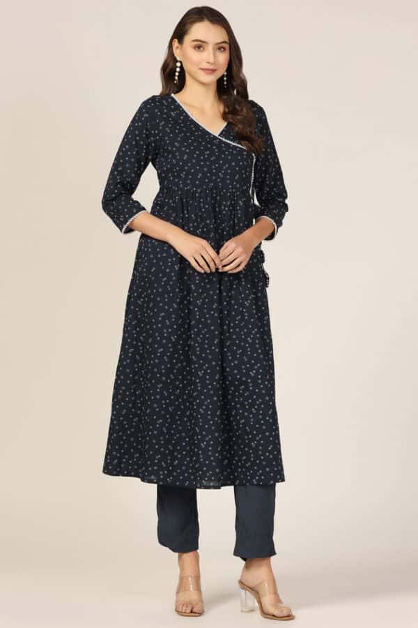 Blue Bliss Rayon Dobby V-Neck Kurti