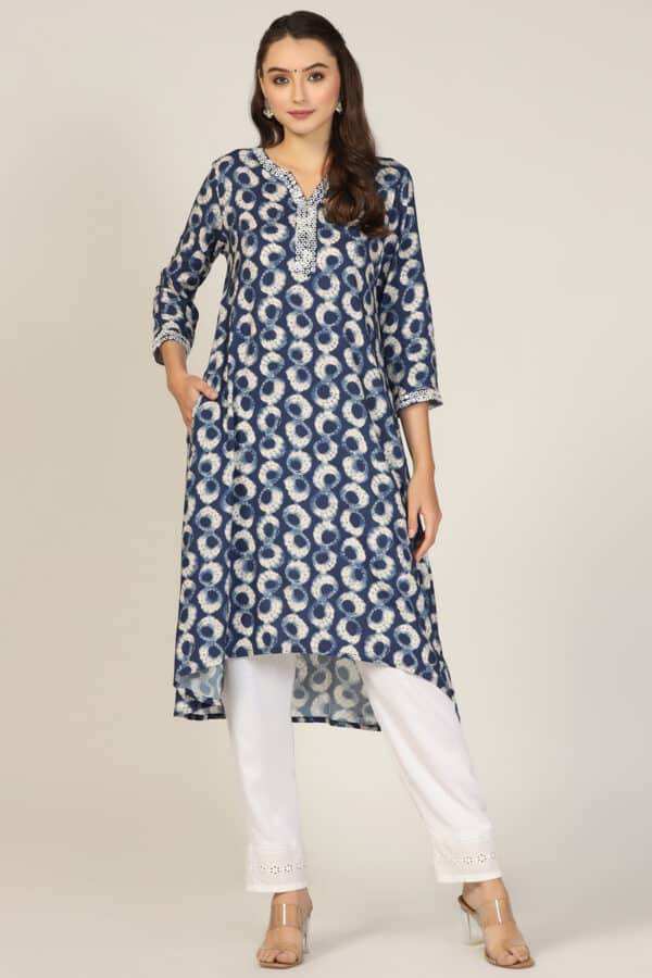 Indigo Blue Rayon A-Line Kurti
