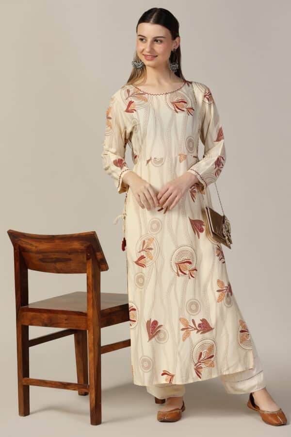 Off White Printed Rayon Kurti