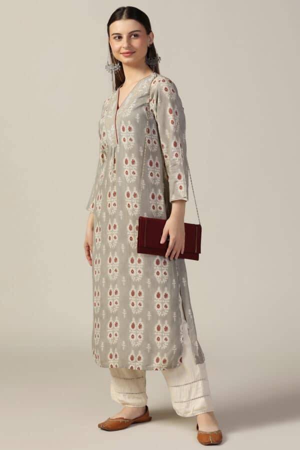 Grey Printed Rayon Kurti