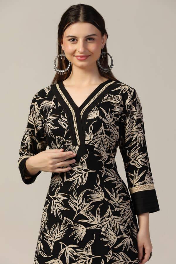 Black Printed Rayon Kurti