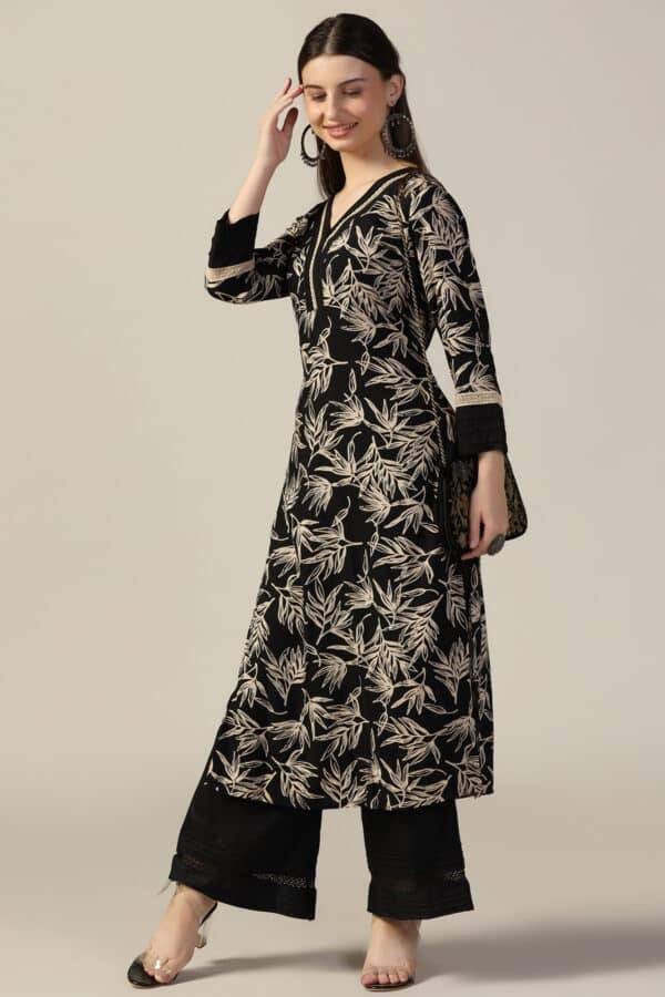 Black Printed Rayon Kurti