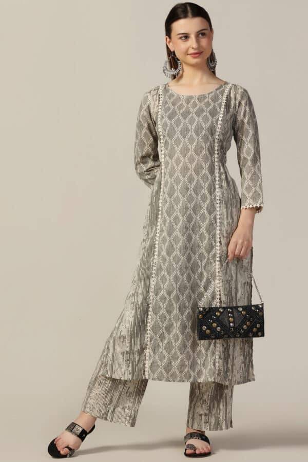 Grey Printed Cotton Cambric Kurti