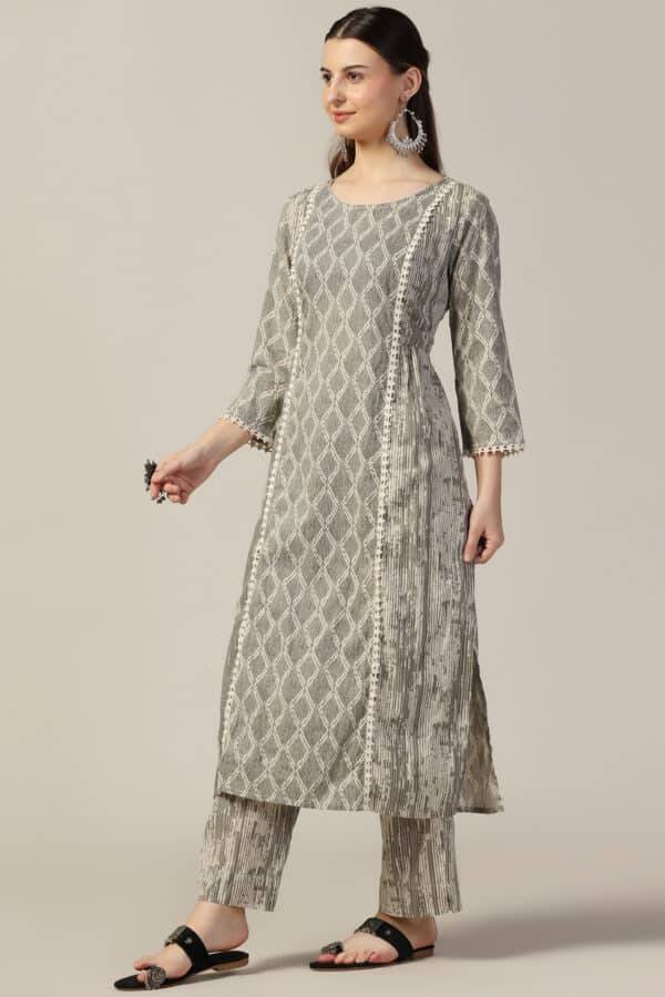 Grey Printed Cotton Cambric Kurti