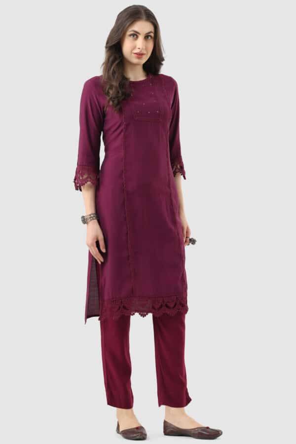 Magenta Nalina Silk Kurti with Lace Detailing