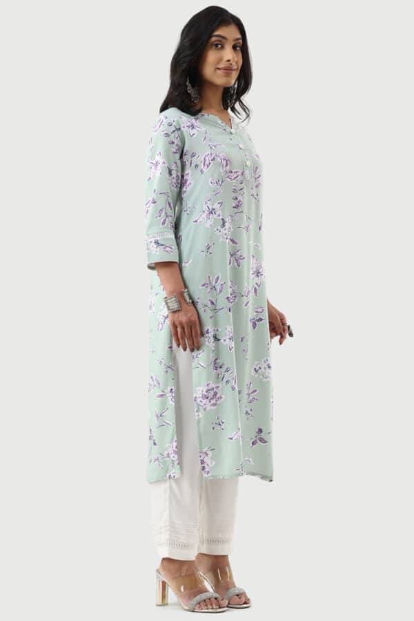 Sage Green Printed Rayon Kurti with 3/4th Sleeves