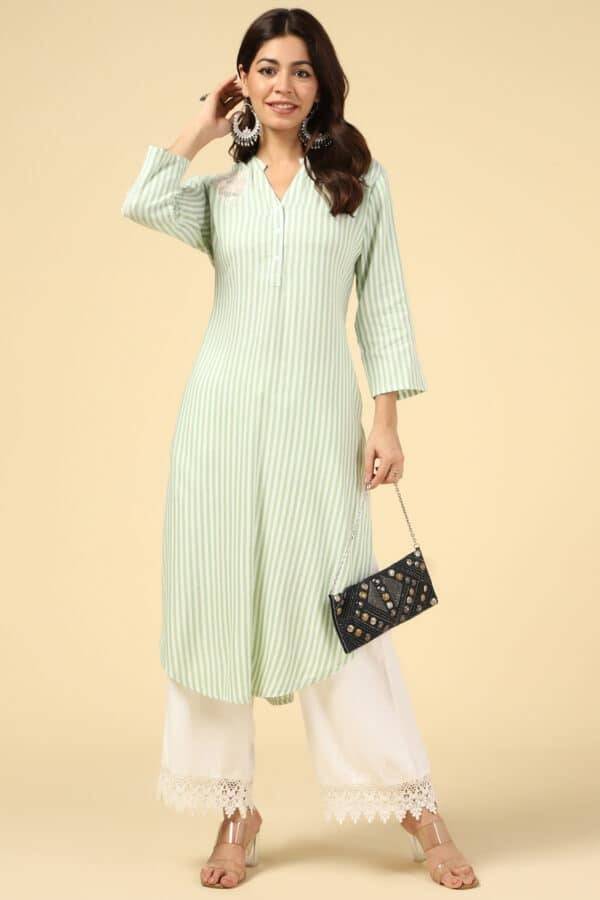 Green Printed Rayon Twill Kurti