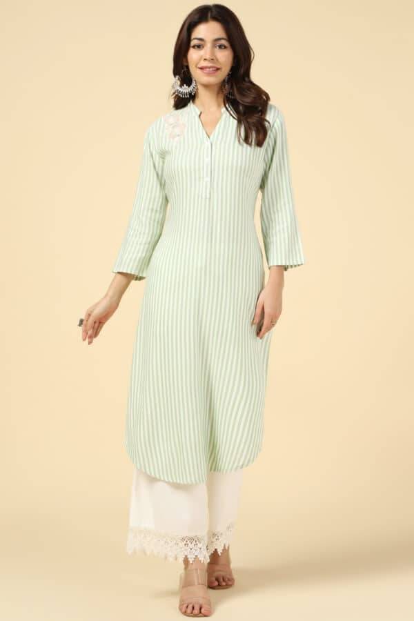 Green Printed Rayon Twill Kurti