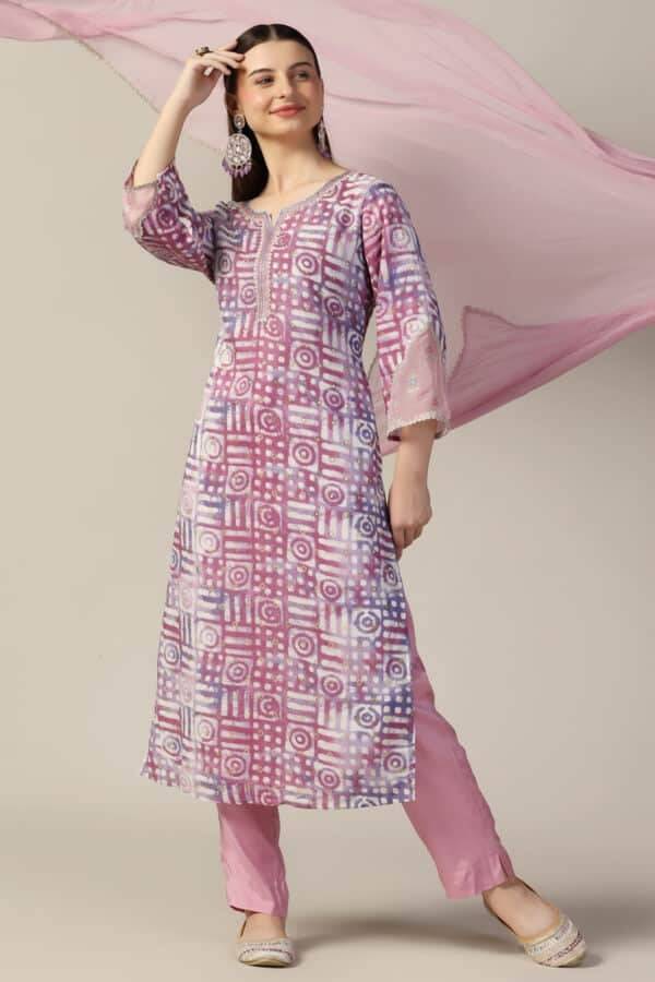 Pink Printed Sushi Voil Brocade Kurti