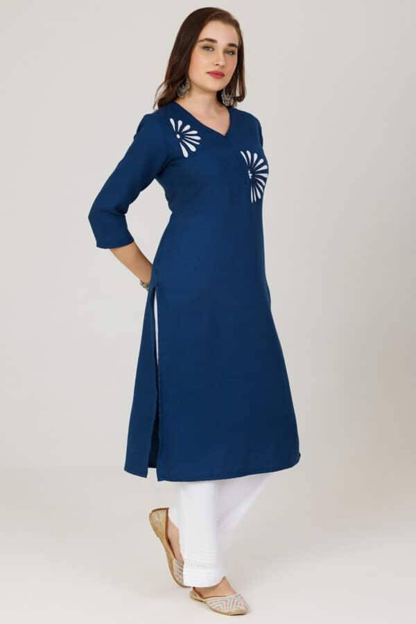 Blue Embroidered Pashmina Winter Kurti