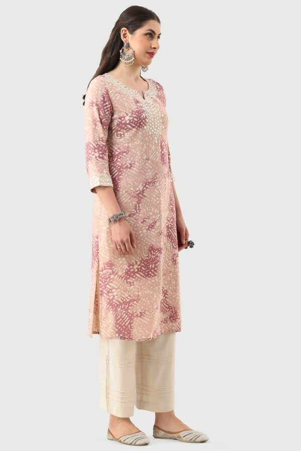 Peach Rayon Embroidered Kurti