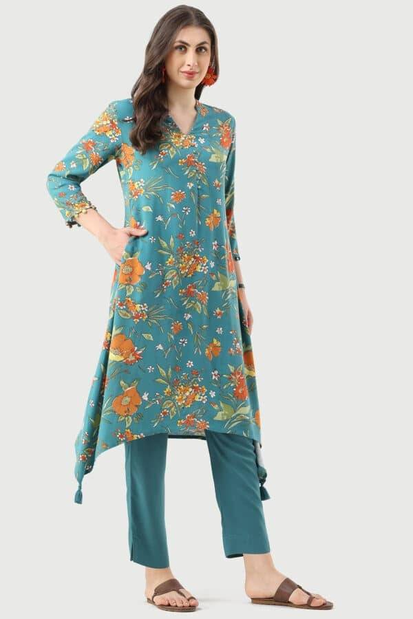 Turquoise Solid Rayon Palazzo