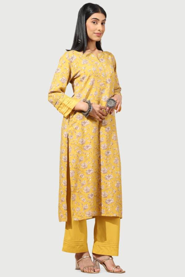 Pintuck Yellow Rayon Kurti