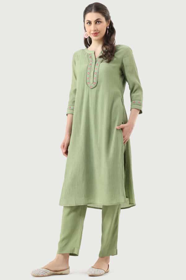 Forest Green Solid Rayon Palazzo