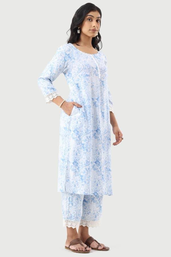Blue Printed Rayon Kurti with 3/4th Sleeves